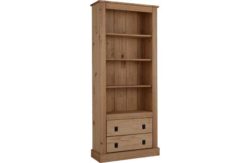 Collection 2 Drawer Tall Wide Bookcase - Solid Pine.